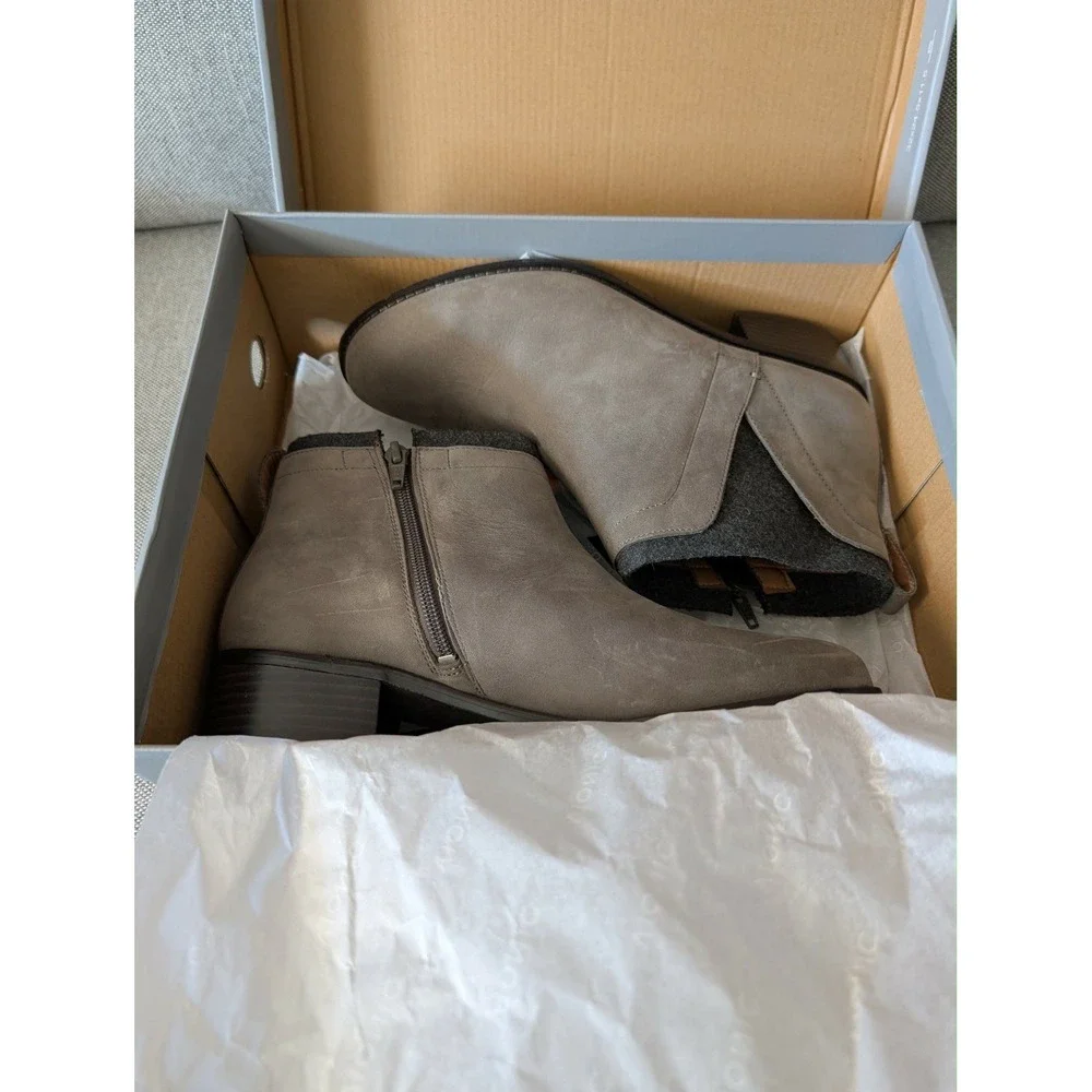 Vionic Women's 9 Joslyn Boot Ankle Booties Charcoal‎ Leather Zip Up Wool Trim